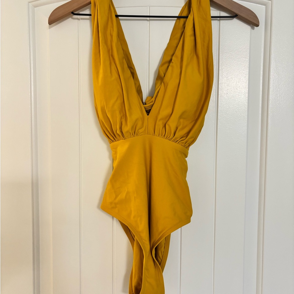 Anthropologie Mustard Yellow One Piece Swimsuit